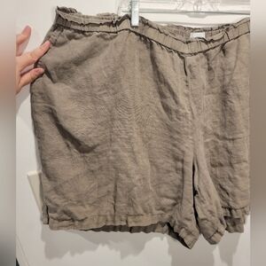 Purejill Size 4x 100% Linen Sage Green Elastic Waist Shorts Pockets